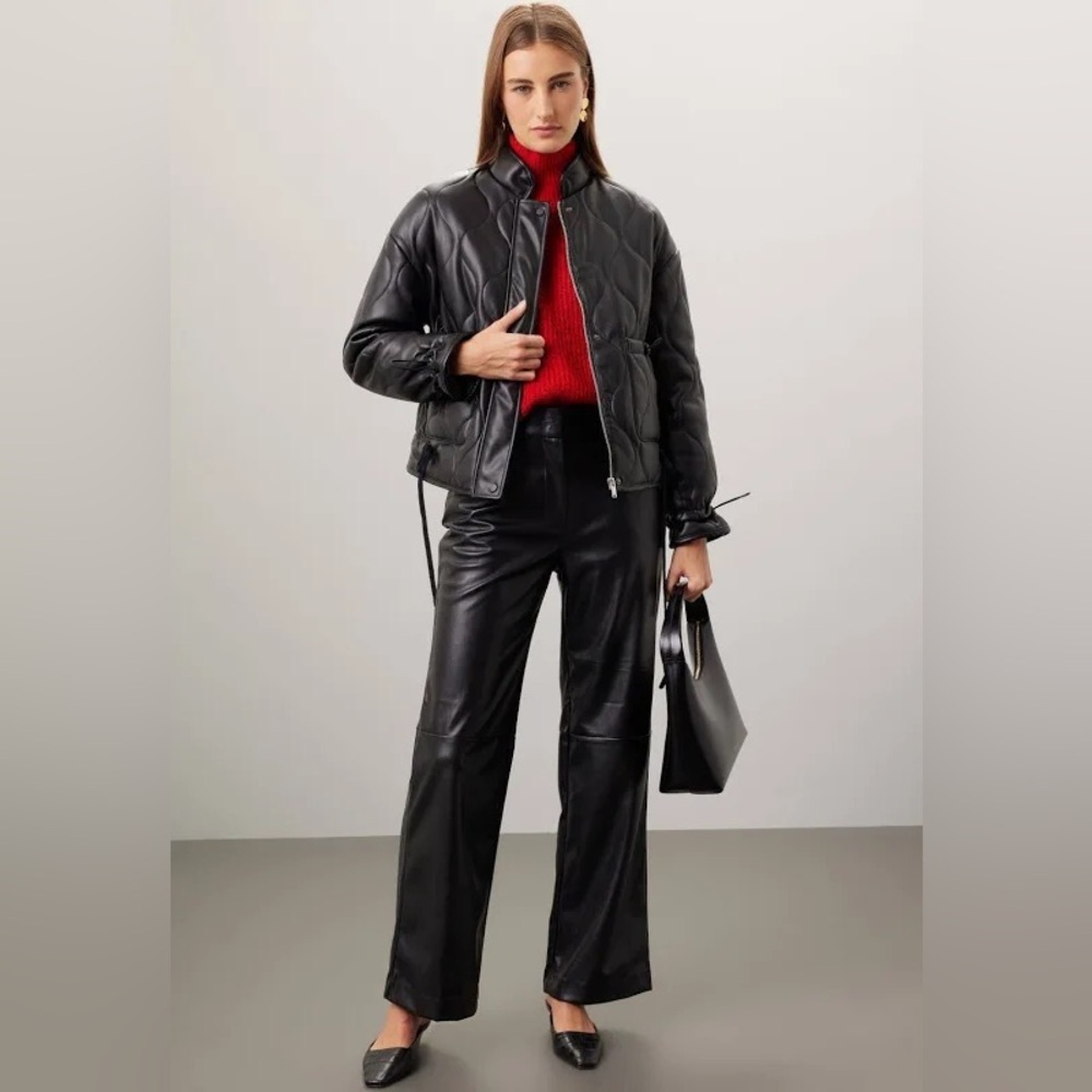 Slate & Willow Quilted Faux Leather Black Jacket Size Small